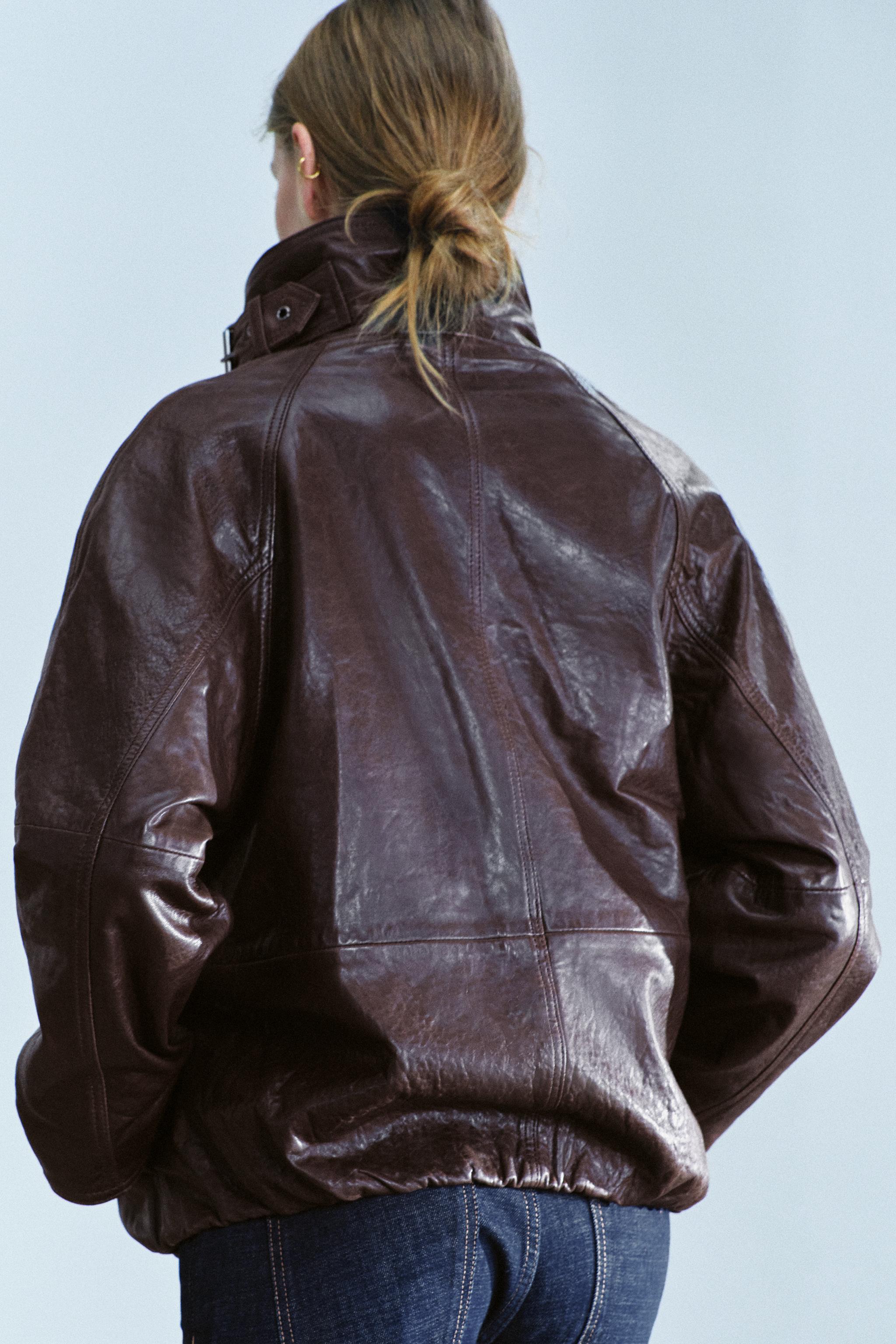 100% LEATHER STAND-COLLAR JACKET ZW COLLECTION