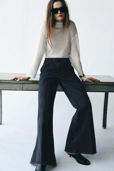 ZW COLLECTION HIGH-WAIST FLARED STRIPED JEANS - Navy blue by Zara