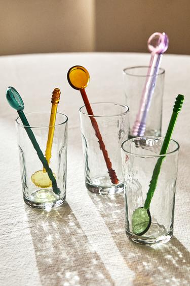 PACK OF MULTICOLOURED BOROSILICATE GLASS SPOONS (PACK OF 6) - Greens by Zara - Image 6