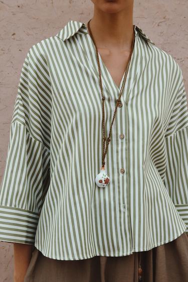 CHEMISE RAYURES MANCHES À REVERS - Raie verte de Zara - Image 2