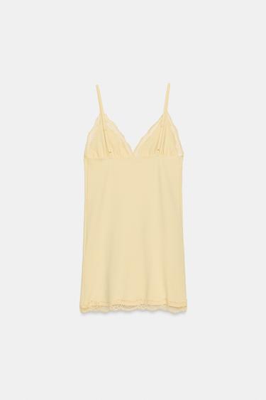 ROBE MINI À BRETELLES ET DENTELLE - Jaune clair de Zara - Image 5