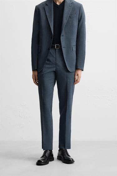 PANTALON DE COSTUME À CARREAUX - Bleu de Zara
