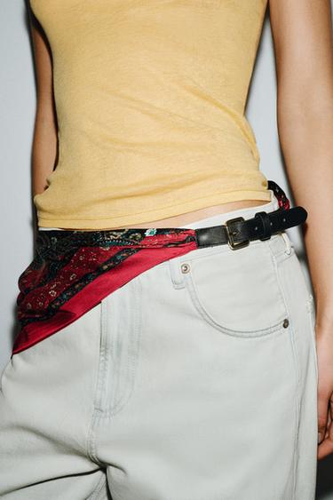 Zara PRINTED SCARF BELT - Maroon
