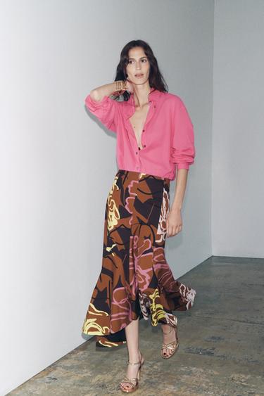 ZW COLLECTION PRINTED ASYMMETRIC SKIRT - Brown by Zara