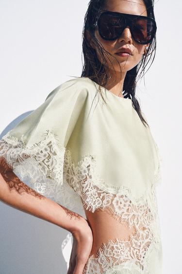 Zara ZW COLLECTION CUT OUT LACE DRESS - Sea green