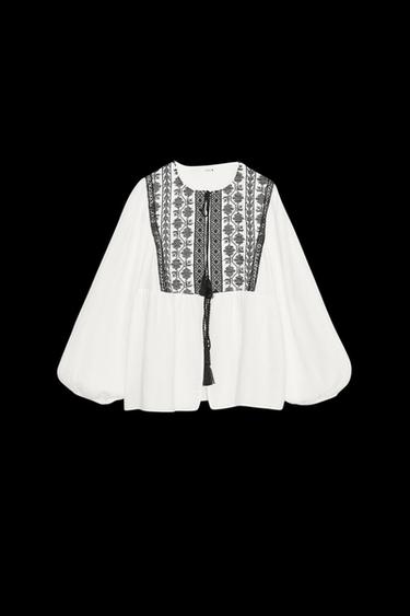 CONTRAST EMBROIDERY JACKET - Black / White by Zara - Image 0