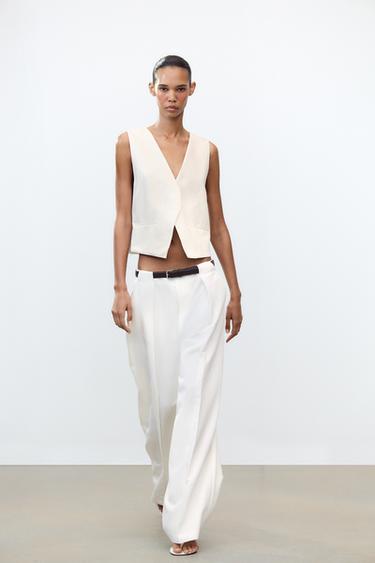 GILET À POCHES À LISERÉ - Écru de Zara