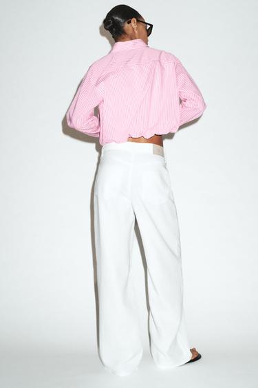 STRIPED POPLIN SHIRT WITH PUFF SLEEVES - Pink / White by Zara - Image 3