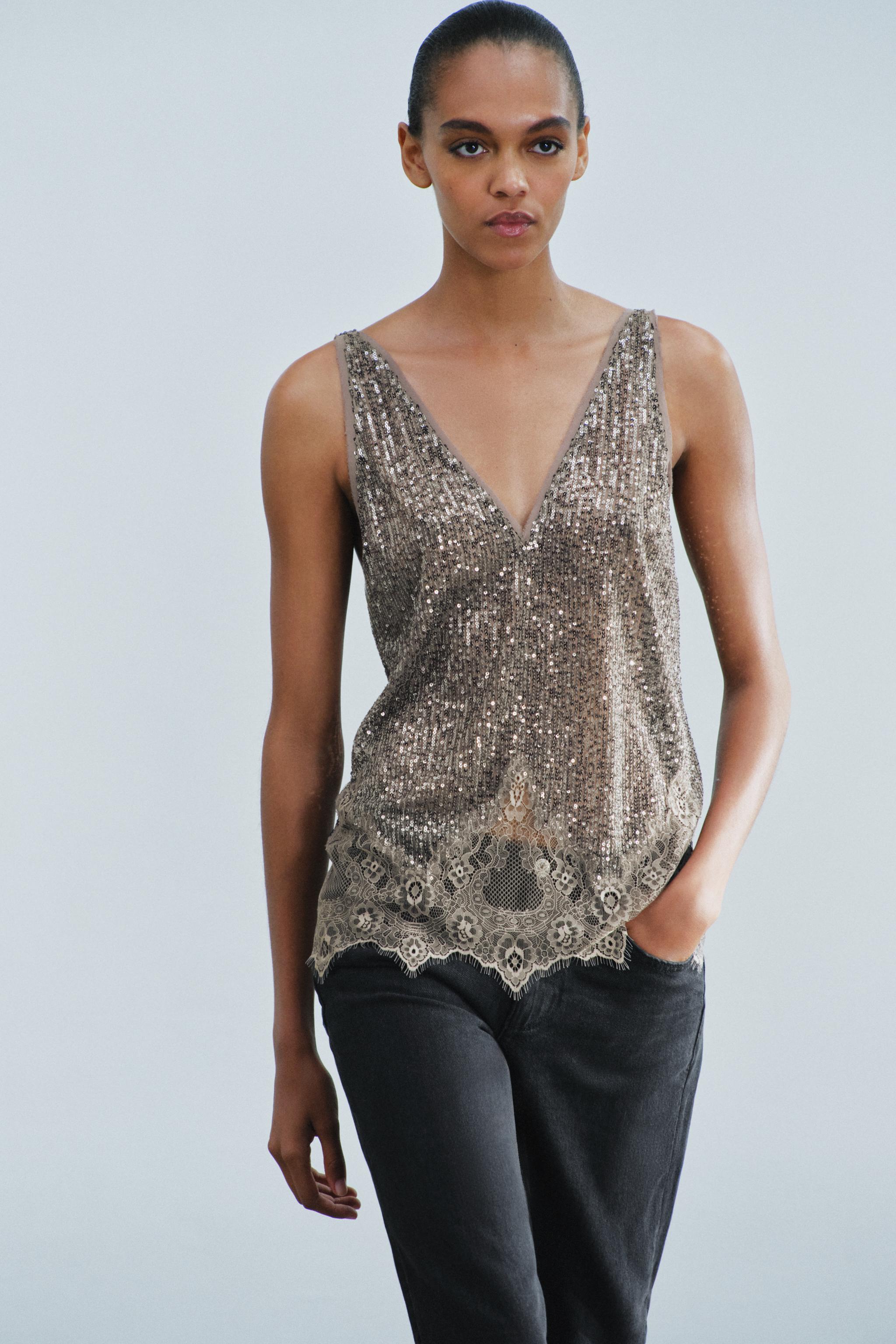 Zara ZW COLLECTION KOMBİNE PULLU TOP görsel 5
