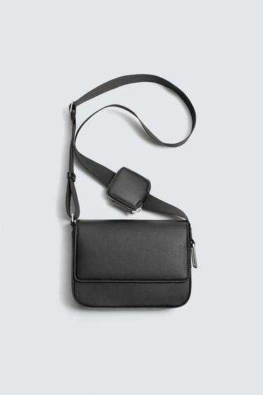 Zara TEXTURED FLAP CROSSBODY BAG - Black - Image 0