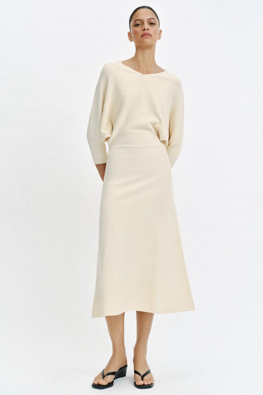 KNIT MIDI DRESS - Ecru | ZARA United States KNIT MIDI DRESS - Ecru | ZARA United States