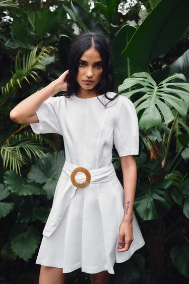 SHORT DRESS WITH BELT - White by Zara