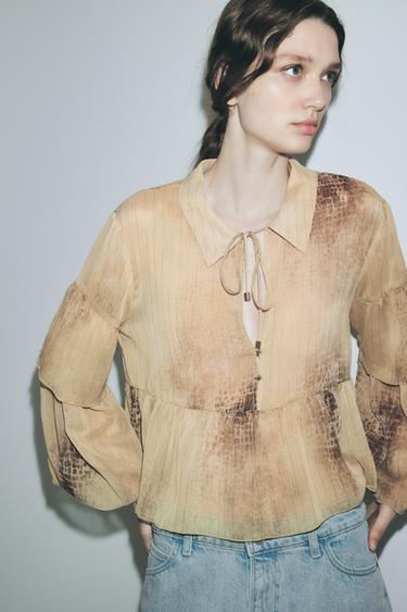 PRINTED SHIRT WITH METALLIC THREAD AND RUFFLES - Snake by Zara - Image 0