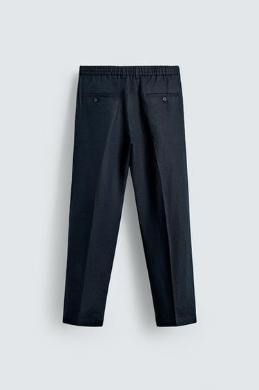 100% LINEN REGULAR FIT TROUSERS - Navy blue by Zara