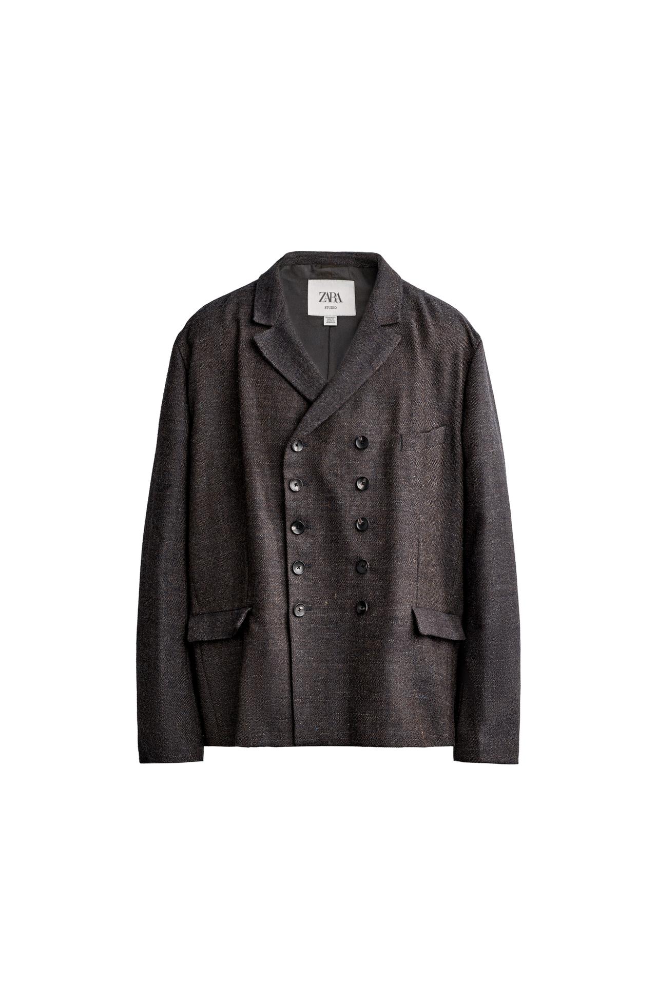 TEXTURED WOOL BLEND DOUBLE-BREASTED SUIT BLAZER