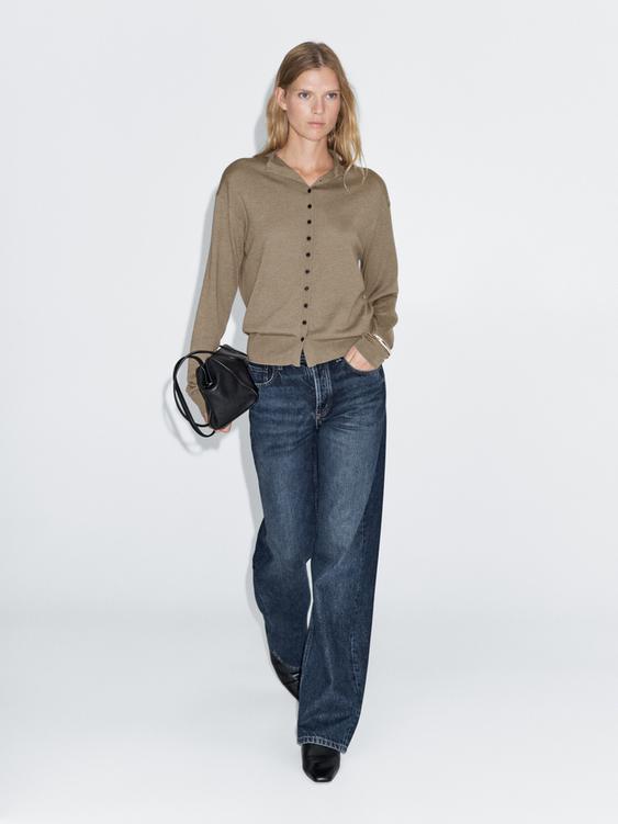 Knit cardigan with mock turtleneck