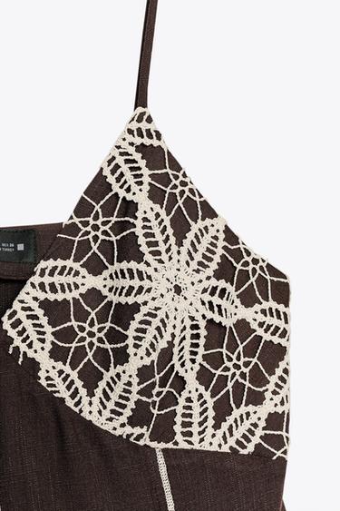 ROBE MIDI BRODÉE À BRETELLES - Chocolat de Zara - Image 8