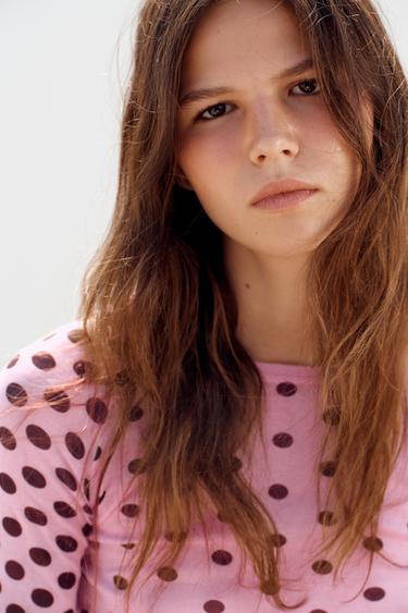 T-SHIRT SUPIMA® MANCHES LONGUES À POIS - Rose de Zara - Image 3