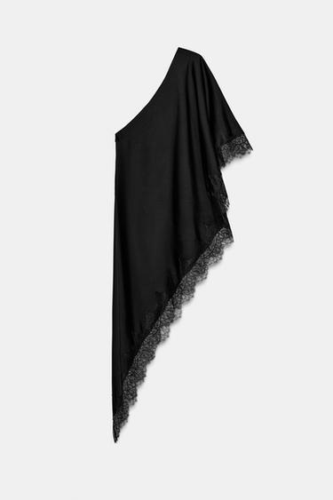 ZW COLLECTION ASYMMETRIC LACE TOP - Black by Zara