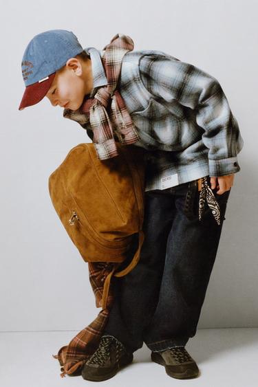 Zara PLAID OVERSHIRT WITH LABEL - Gray