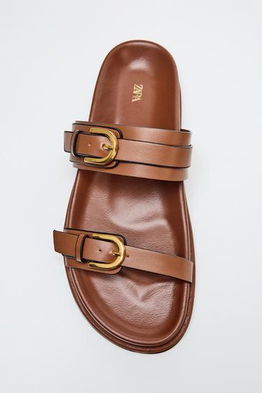 SANDALS WITH BUCKLE DETAIL - Brown by Zara