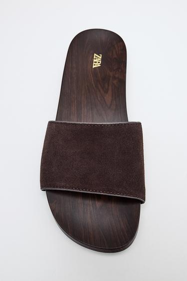 SANDALIA PLANA PIEL - Marrón de Zara