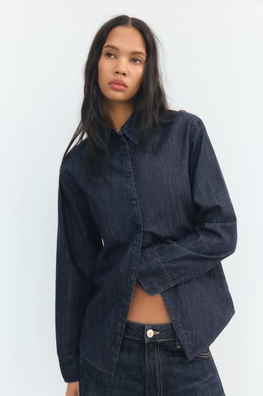 ДЖИНСОВАЯ РУБАШКА С РАЗРЕЗОМ — ТЕМНЫЙ ИНДИГО от Zara — изображение 0