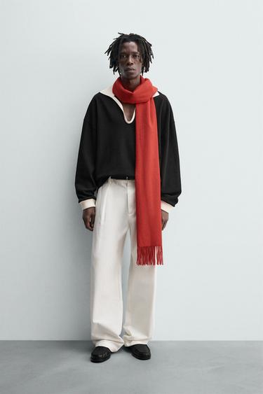 Zara 棉麻 POLO 衫運動衫 - 黑色
