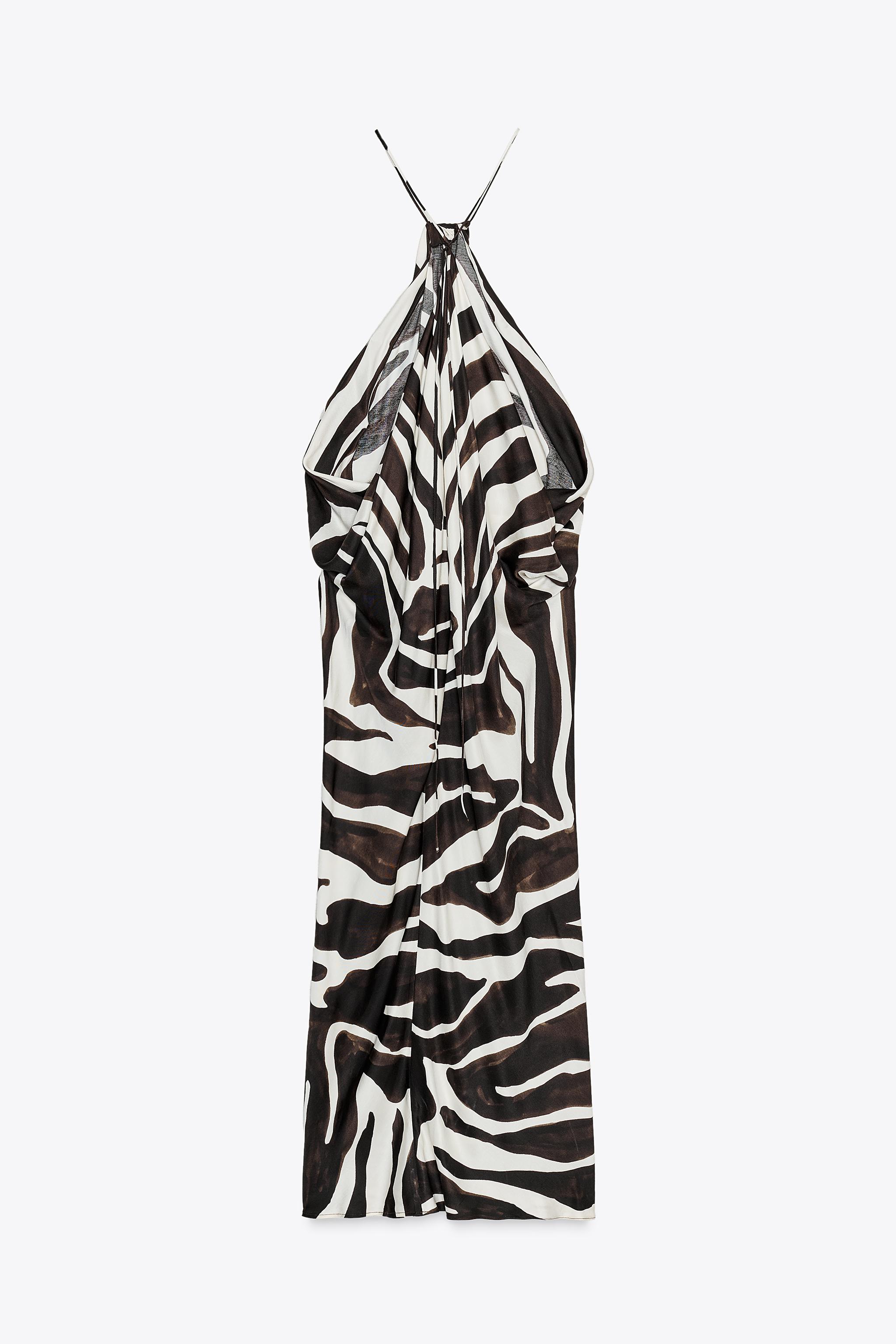 ANIMAL PRINT HALTER DRESS ZW COLLECTION - Ecru / Black