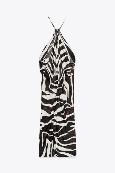 ROBE HALTER À IMPRIMÉ ANIMAL ZW COLLECTION - Écru / Noir de Zara - Image 3