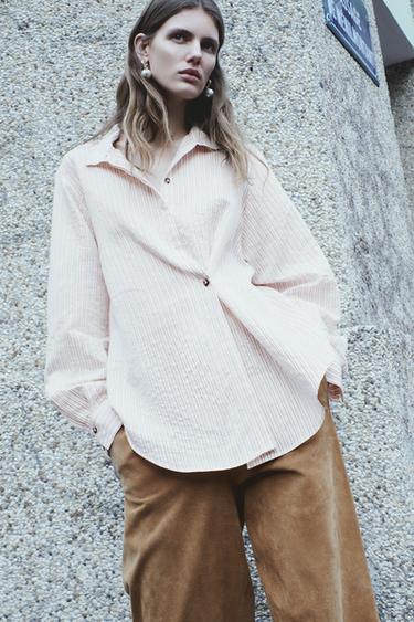 РУБАШКА ОВЕРСАЙЗ В ПОЛОСКУ — РЫЖЕВАТО-КОРИЧНЕВЫЙ от Zara