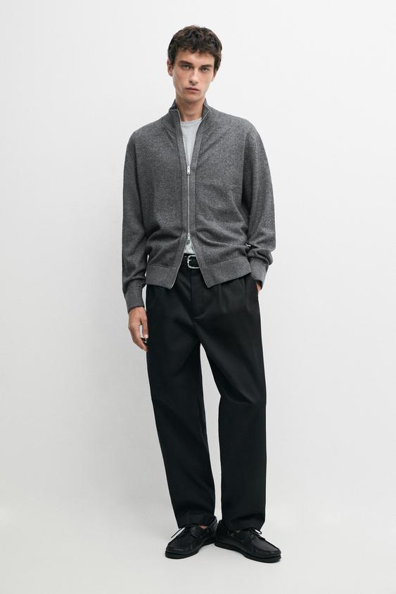 Zara Wool blend cardigan with zip detail - Gray / Beige - Image 0
