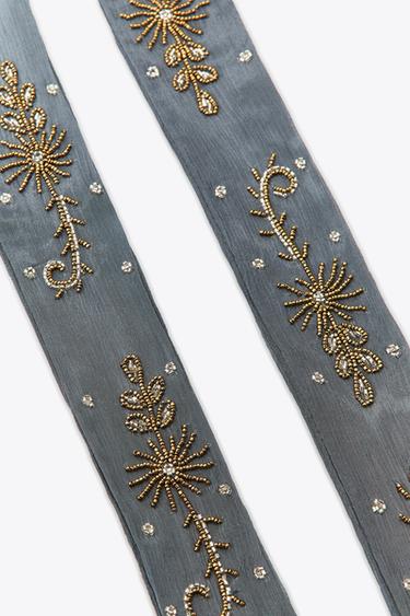 LIMITED EDITION EMBROIDERED BEADED SCARF - Mid-blue by Zara - Image 1