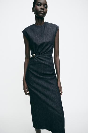 Z1975 GOLD APPLIQUÉ DENIM MIDI DRESS - Blue by Zara