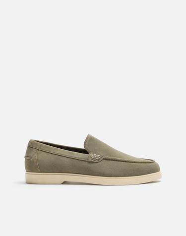 Zara CASUAL LEATHER LOAFERS - Khaki Green