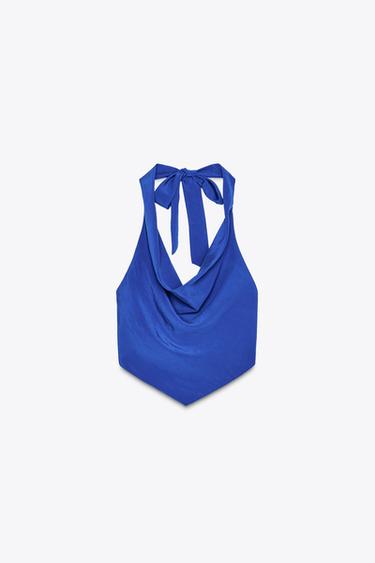 TOP HALTER FLUIDO LAZO - Azul tinta de Zara