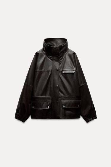 100% LEATHER JACKET ZW COLLECTION - Dark brown by Zara - Image 4