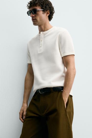 TEXTURED HENLEY T-SHIRT - White by Zara - Image 5