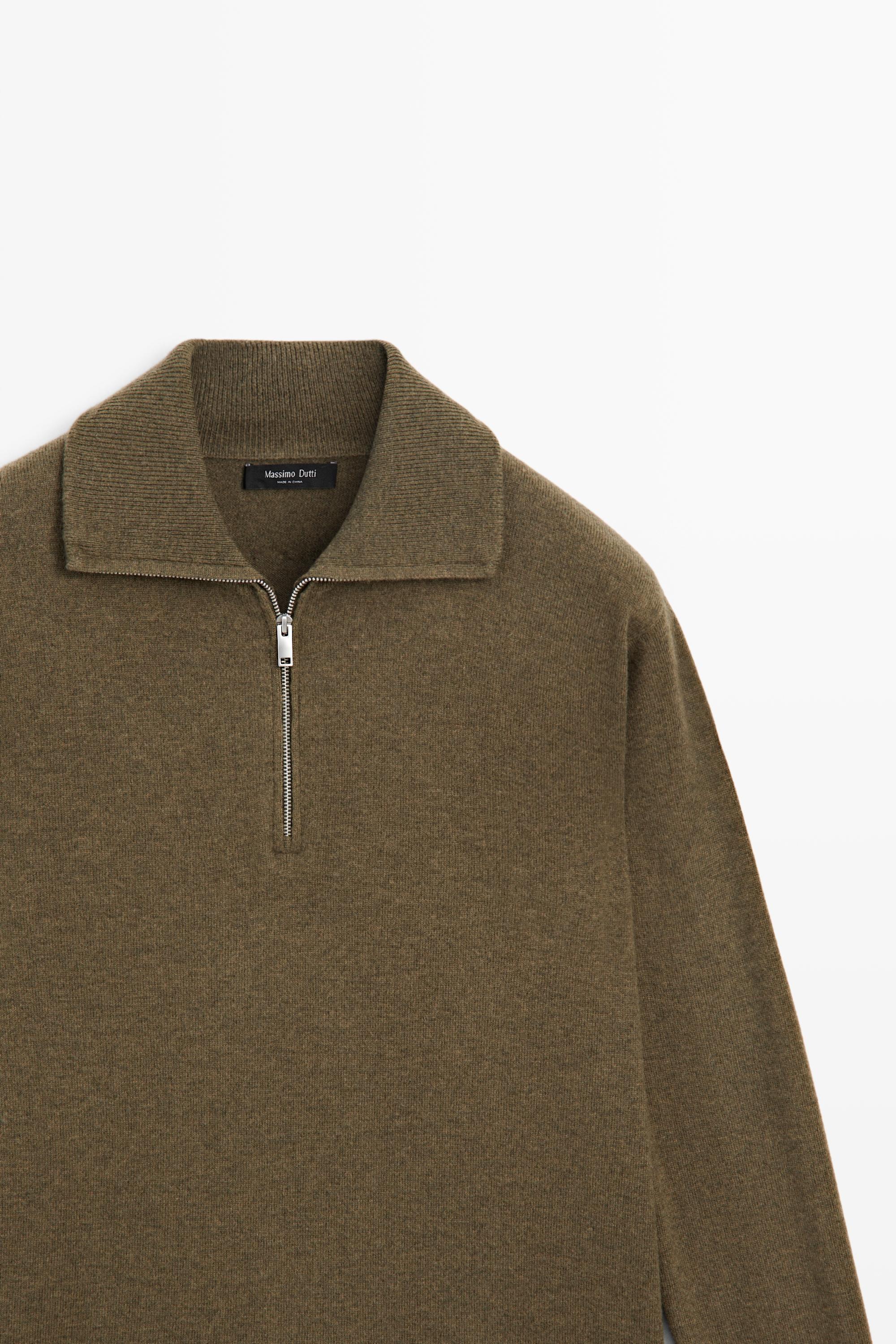 Mock neck zip-up knit sweater