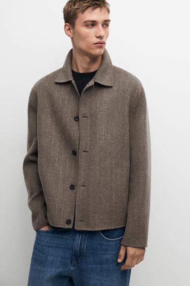 Blouson rayé en laine mélangée - Vison de Zara