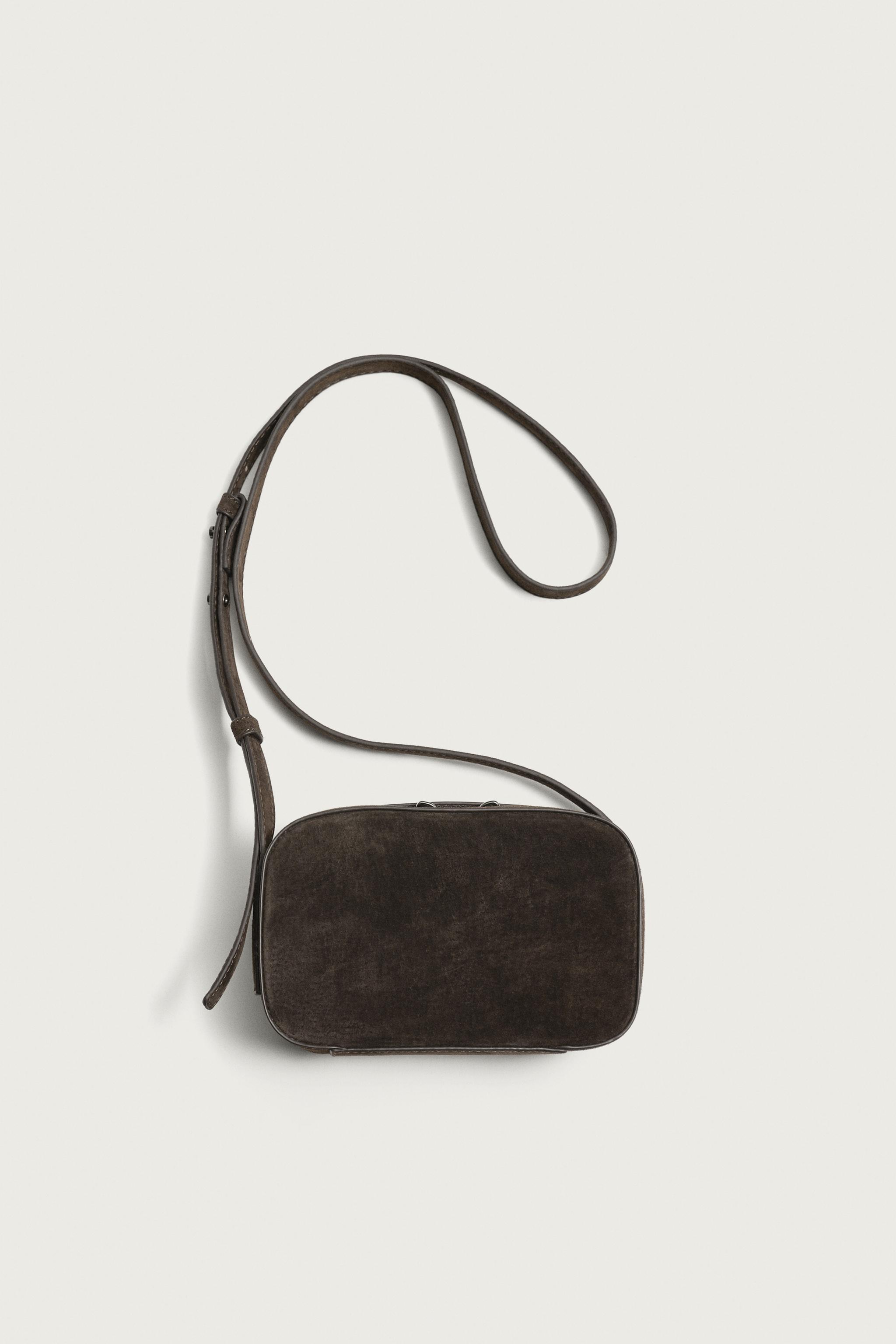 LEATHER CROSSBODY BAG — Brown