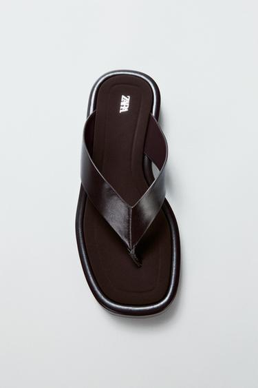Zara STRAPPY SLIDE SANDALS - Brown