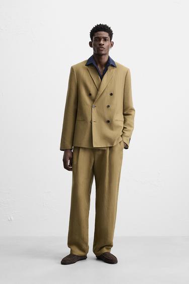 PANTALÓN TRAJE LYOCELL - LINO - Oliva de Zara