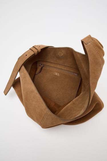SAC SEAU SOFT ASYMÉTRIQUE EN CROÛTE DE CUIR - Marron foncé de Zara - Image 6