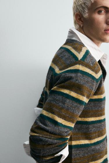 STRIPED JACQUARD CARDIGAN - Anthracite Grey by Zara - Image 4