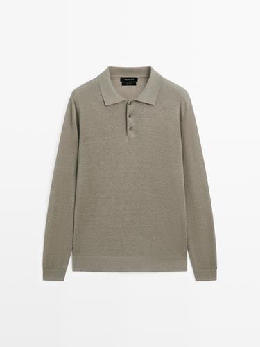 Zara Linen polo collar knit sweater - Light khaki