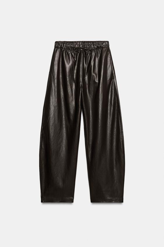 LEATHER EFFECT BALLOON TROUSERS - Brown by Zara - Image 0