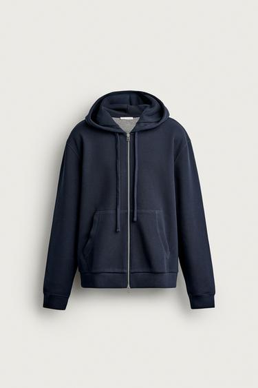CONTRAST PIQUÉ HOODIE - Navy blue by Zara