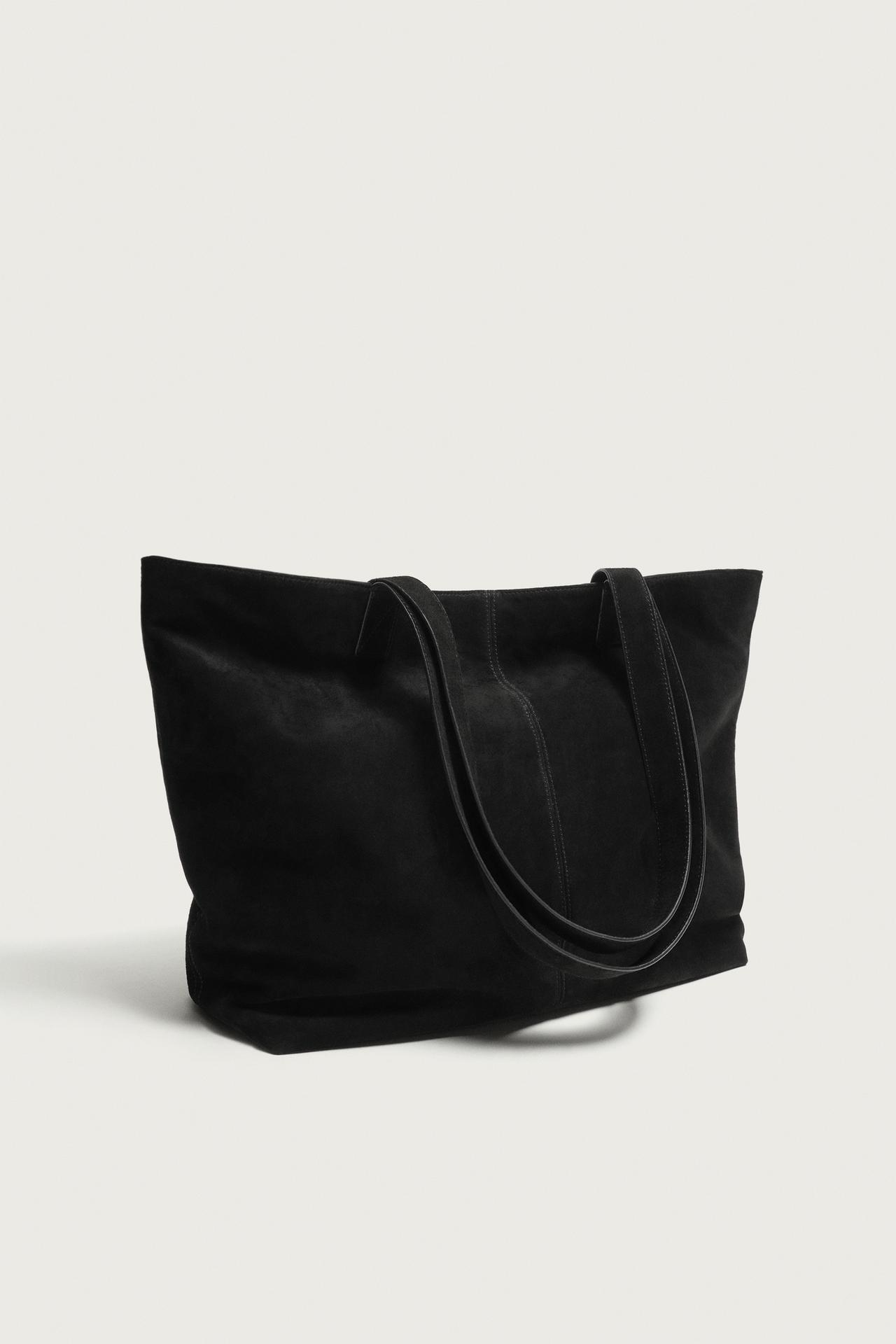 LEATHER SHOPPER BAG — Black