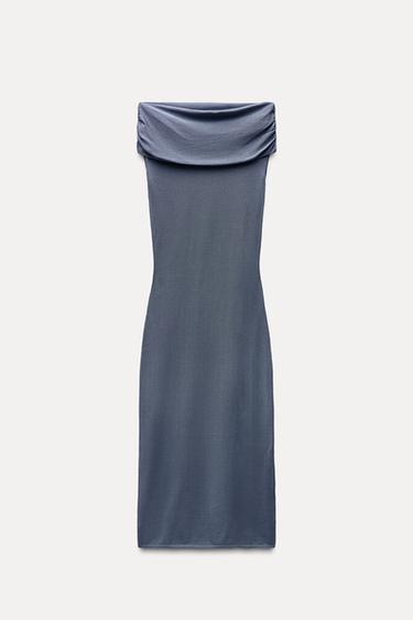 PLAIN KNIT OFF-THE-SHOULDER DRESS - Blue grey by Zara